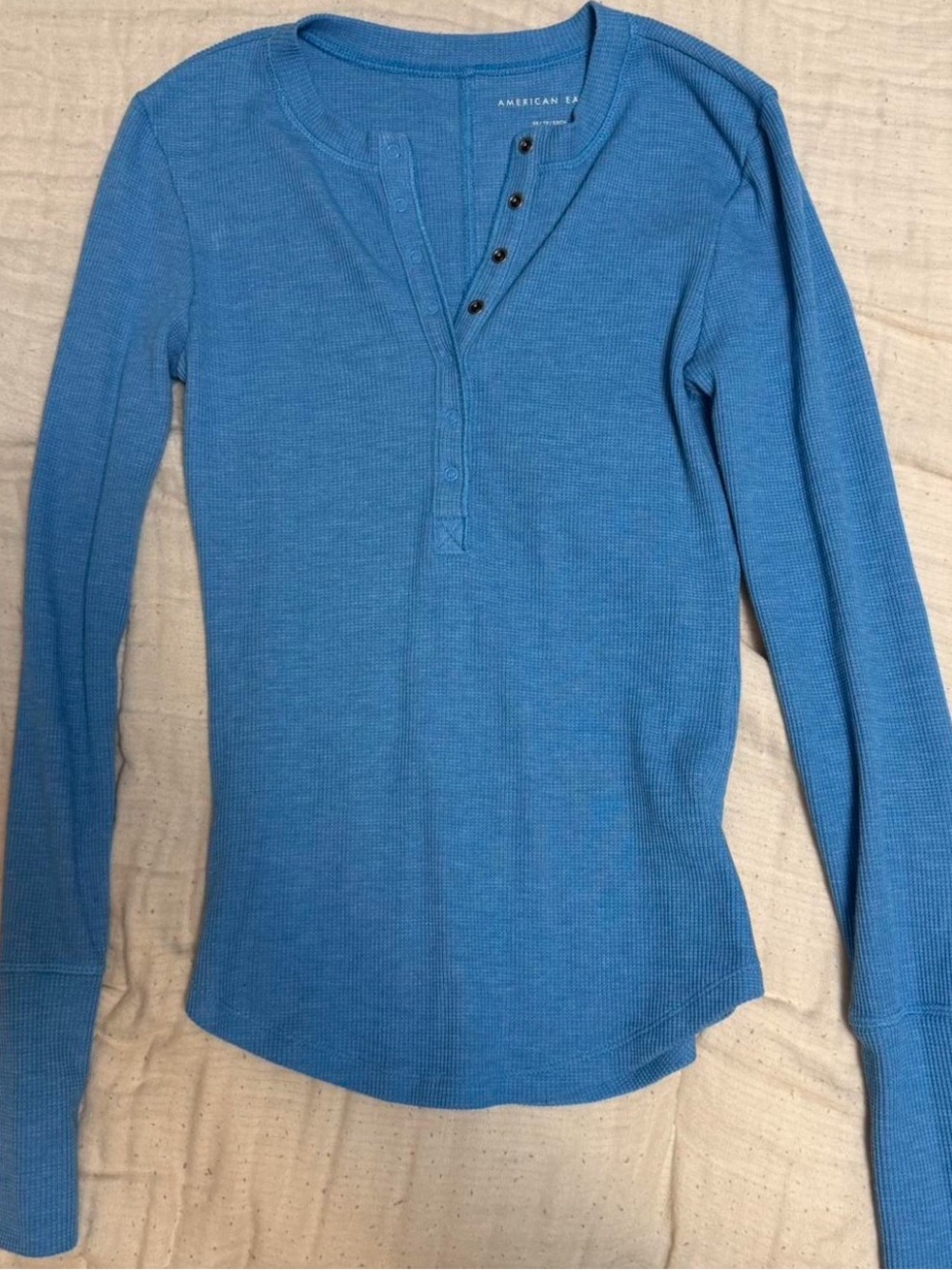 American Eagle Light Blue Waffle Henley